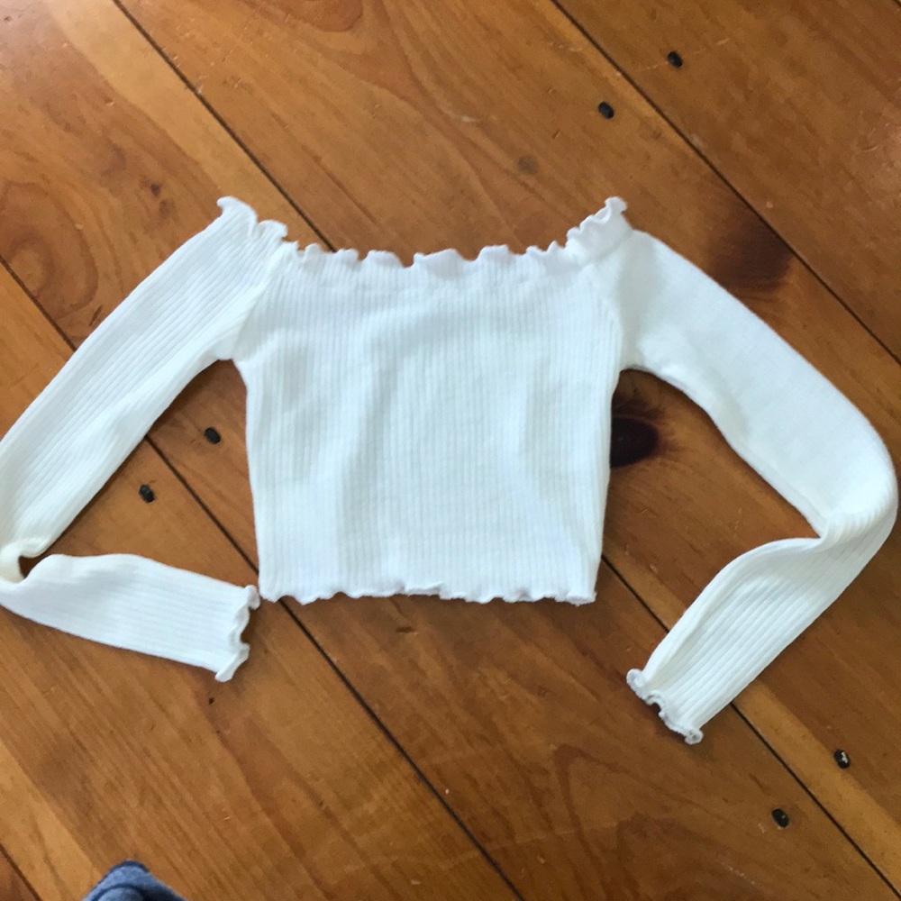 Cream long sleeve off the shoulder crop top